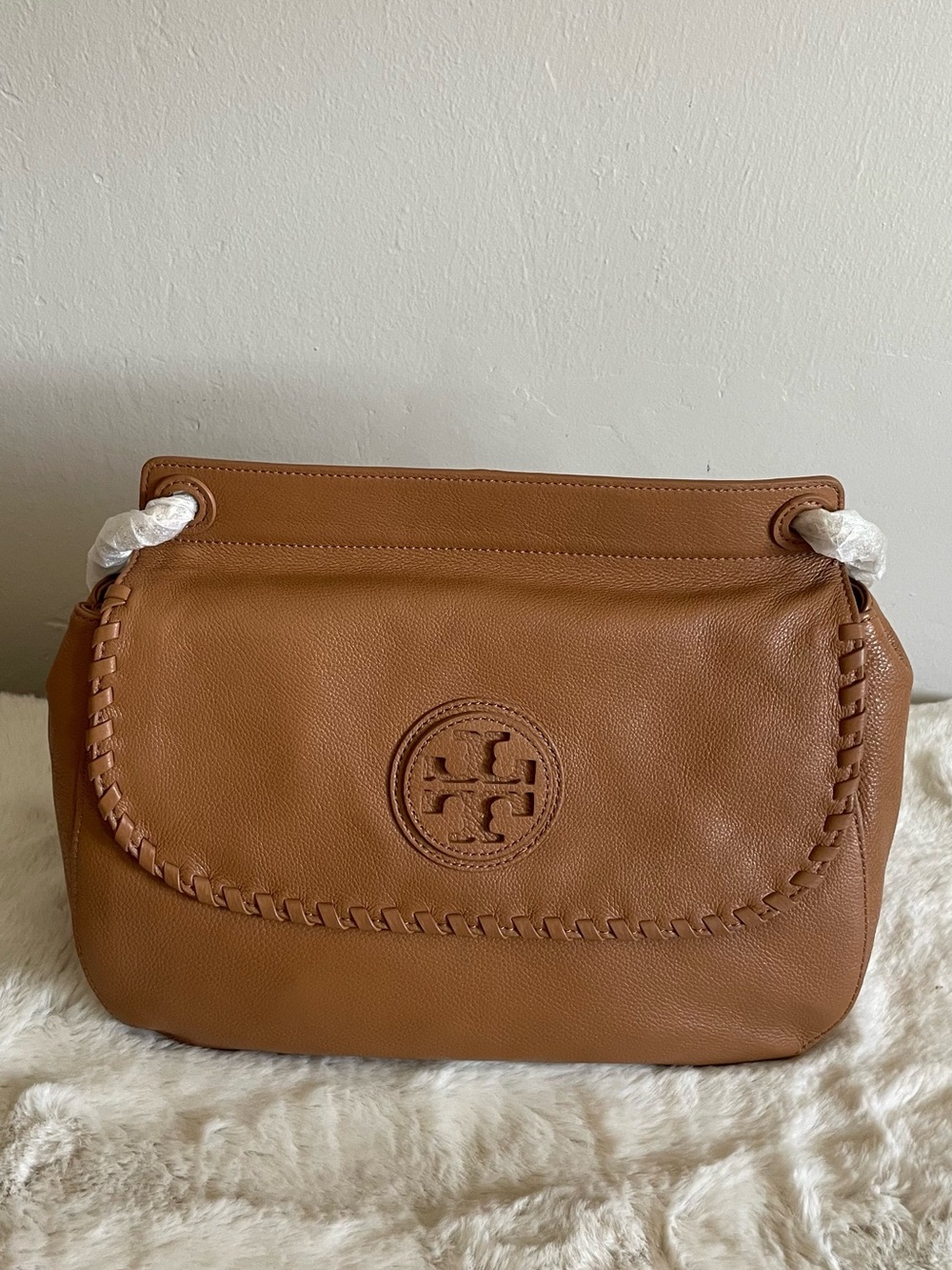 NWT Tory Burch Marion Whipstitch Leather Shoulder Bag in Saddle Brown